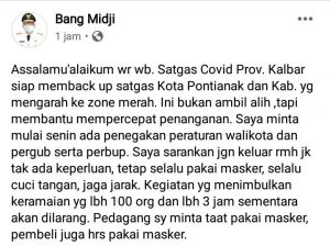 Gubernur Kalbar Perintahkan Walikota dan Bupati Keluarkan Peraturan Sanksi Tegas Bagi Pelanggar Prokes